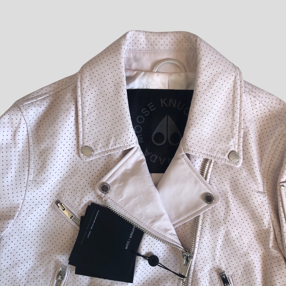 Moose  Knuckles Biker Jackets Lamb Leather Rose Water Size L - Picture 2 of 12